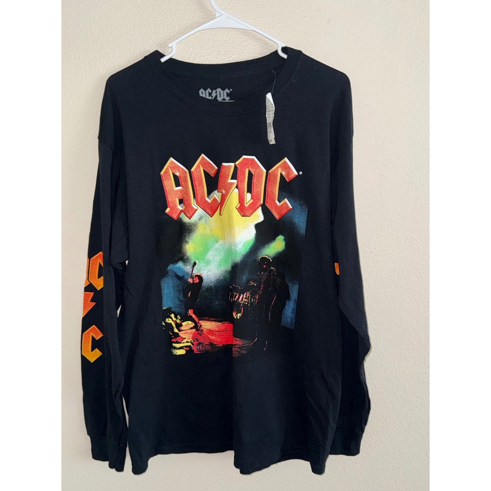 AC/DC Mens Black Long Sleeve Graphic T-Shirt Band Concert Tee Logo Sleeves LRG